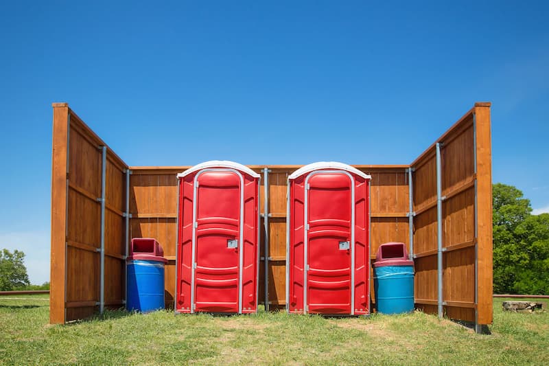 Short-term porta potty units staged for delivery in Bay City, Michigan